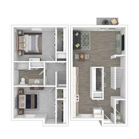Floor plan for 2 beds, 1.5 baths, 1500 sqft